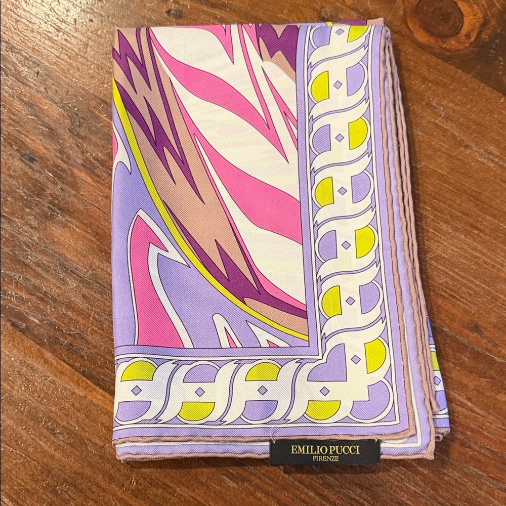 Emilio Pucci Abstract Wave Silk-Feel Scarf in Pink, Purple & Yellow - Picture 3 of 10